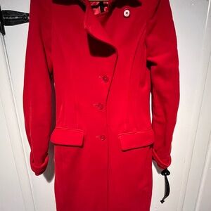 BCBG Red Women's Trench Felt Warm Coat